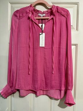 Maison d'Amelie Pink Ruffle Tie-Neck Blouse